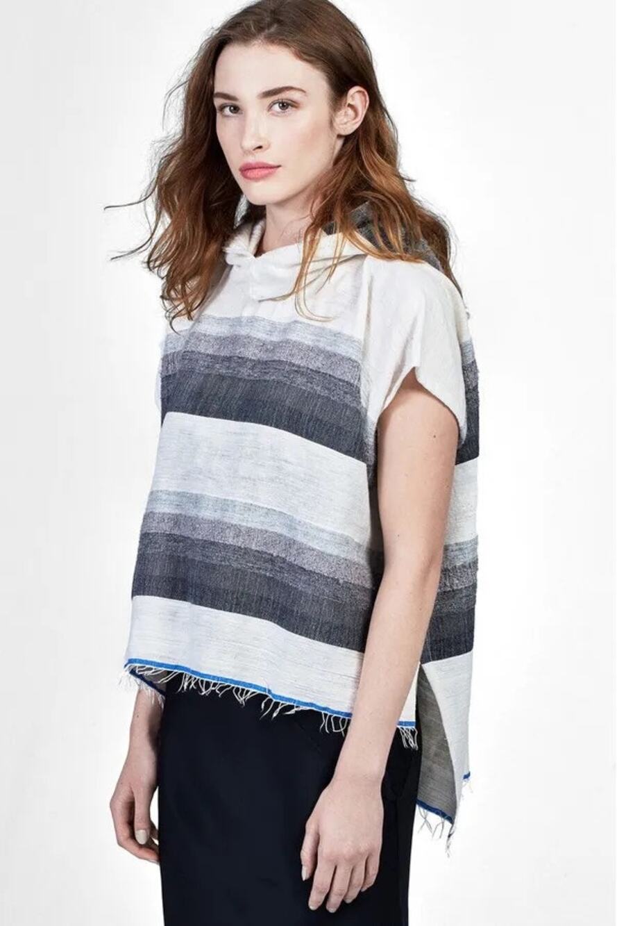 LemLem Gray Striped Debizaza Hooded Poncho Large NEW